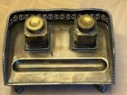 Vintage Silver Plated Double Glass Inkwells   Footed Tray Made In England