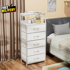 White Dresser With 5 Drawers Vertical Storage Tower Fabric Dresser For Bedroom  