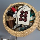 Vintage Sewing Notions Lot  Wooden Thread Spools buttons  In 2 Matching Baskets