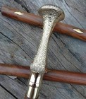 Vintage Fancy Hand Carved Walking Stick Wooden Cane Victorian Brass Handle Gift