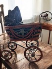 Antique Victorian Baby Doll Stroller Vintage Wicker Wood Iron Baby Doll Carriage