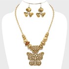 Butterfly Necklace Earrings Set  Filigree Pendant Jewelry Women Gift