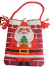 Vtg  Handmade Crocheted Fabric Lining Santa Claus  Pouch Bag With Hanging Handle