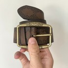 Vintage Brown Leather Belt     Gold Buckle  Unisex  Adjustable Fit  Brand New