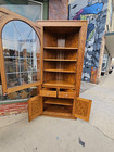 Craftsmen Vintage Oak Corner China Display Cabinet With Lead Glass Door