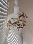 Brown 3d Applique  12    X 10     Beaded With Rhinestones Embroidered Lace Flowers