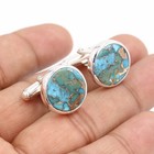 Blue Copper Turquoise Cufflinks 925 Sterling Silver Handmade Men s Wedding Gift