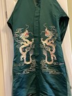 Green Satin Silk Embroidered Dragon Kimono Robe  One Size Tie Closure