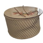 Vintage Wicker Round Grandma Sewing Basket Full Of Vtg Sewing Items Floral