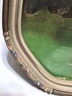 Antique Oval Curved Bubble Convex Glass  W  Decorated Wood Picture Frame 17 X 11