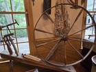 Antique Vintage Colonial Wood Turned Textile Spool Bobbins Acorn Top W Wool Yarn