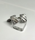Vintage Oroton Mother-of-pearl Cufflinks     Rectangular Silver Tone Stripes