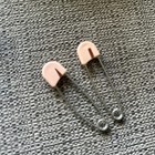 Vintage Baby Diaper Safety Pins Set 2 Large Pastel Pink Cream Metal Caps Retro