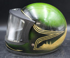 1970s Vtg Full Face Shield Snowmobile Insignia Metal Flake Green Helmet Lg Xl