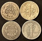  4 - Piece Silver Dime Type Set   1858 S l  1901 Barber  1943 Merc   1954 Roosie