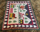 Quilted 90s Christmas Patchwork Quilt Trains church house Throw Or Wall Hanging