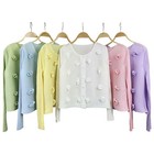 Pleated New Loose Fashion Round Neck Flower Cardigan Top Outer Shirt Women Top