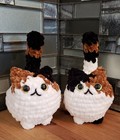 Crochet Loaf Kitty Cat 6  Tall Lot Of 2 Handmade Amigurumi Chenille  X Bottom