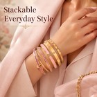 5pc Gold Pink Zirconia Bangle Bracelet Set Stainless Steel Jewelry Gift