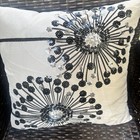 Handmade Decorative Black Sequins Dandelion Floral Throw Pillow 18  White Black