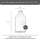 Glass Milk Bottles With Lids And Pourer     64 Oz  3 Pack Airtight Heavy Duty Reus