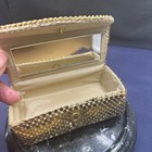 Vintage 70s 80s Gold Mesh Lipstick Holder With Mirror   Satin Interior