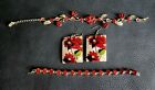 Lot Of 3 Mixed Vintage Red Flower Cz Bracelet Sterling Abalone Earrings 