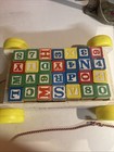 Vintage Playskool Wagon Pull Along Wooden Toy Cart With  Letter Blocks