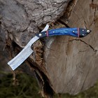 Damascus Steel Straight Razor For Men Barber Shaving Blue Black Handle Pouch