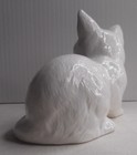 Vintage White Glazed Ceramic Kitten Blue Eyes Long Hair Lying Down 5 5  L X 4  H