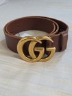 Authentic Womens Gucci Belt Brown Leather Gold Gg Marmont Size 75cm