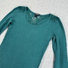Lucky Brand Shirt Womens Medium Green Lace Thermal Waffle Knit Long Sleeve
