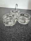 Vtg Mcm Libbey Silver Leaf 3 Bowl Condiment Cocktail Relish Serving Caddy