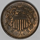 1864 2 Cent Piece Large Motto With A Die Break Going Through The Date