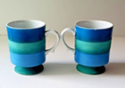  2  Vintage Holt Howard Retro 1966 Striped Footed Coffee Tea Cup Mug Japan