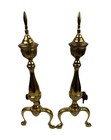 Vintage Pair Federal Style Brass   Iron Andirons Fire Dogs 19  Tall Decor Read
