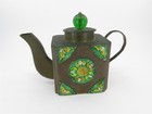 Trio Of Vintage Chinese Brass On Enamel Pieces  2 Lidded Boxes   Teapot 7  X 5 