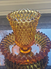 Vintage Indiana Glass Amber Diamond Point Candlestick votive Duo Mid Century