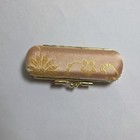 Vintage Lipstick Holder Pocket Case W  Mirror Lt Pink Gold Brocade Fabric Clasp