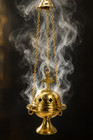 Polished Brass Hanging Thurible Censer With Cross Design And Top Loop 4 3 4 