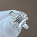 5 50ctw Emerald Cut Moissanite Three Stone Engagement Ring 14k White Gold Plated