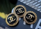 10 Chanel Steel Stamped Cc Black Gold Round Button 20mm Set Of 10
