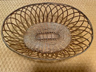 Vintage Antique French  Brass Woven Wire Oval Bread Basket Farmhouse Decor Gold