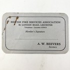 1954 British Fire Services Association Membership Card Leicester Vintage
