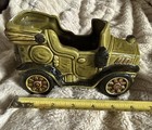 Vintage 2pc Set  Automobile Car Antique Convertible Ceramic  Green Planters         