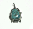 Vintage Navajo Style Sterling Silver Turquoise Pendant Southwestern Ornate   