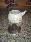 Vintage Floral Enamel Whistling Tea Kettle Retro Mid Century 8 