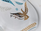 Vintage Mcm Rare Georges Briard Paradise Birds Dip Bowl Turquoise Gold Leaf Dove