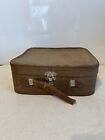 Vintage Brown Leather With Golden Cloth Train Makeup Case Suitcase G8