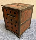Antique Cast Iron Coin Still Bank  Original Worn Orange Paint  Floor Safe